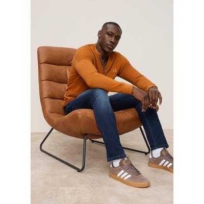 Henleyshirt DELMAO, Herren, Gr. XL (56/58), cognac, Rippware, Obermaterial: 100% Baumwolle, unifarben, V-Ausschnitt, abgesteppt, Shirts, Normale Passform, Langarm, mit Stehkragen und V-Ausschnitt