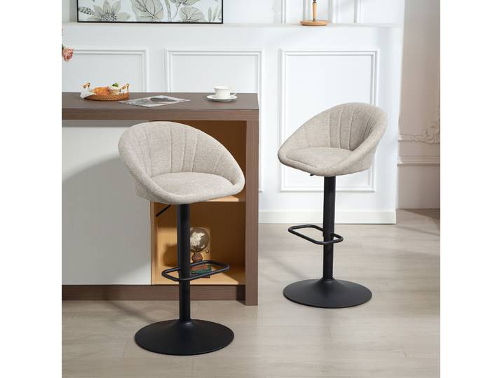 HOMCOM Lot 2 Tabourets Bar Pivotants Réglables Tissu Beige