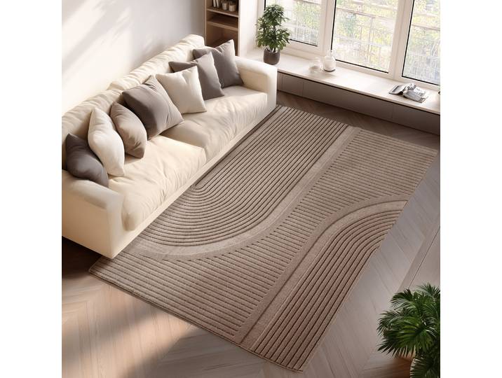 Teppich AYYILDIZ TEPPICHE POMPEI 1612 , auch als Läufer , beige, B:240cm H:12mm L:340cm, Microfaser, Teppiche, Teppich, weiche pflegeleichte Oberfläche, Hoch-Tief-Struktur, Kurzflor