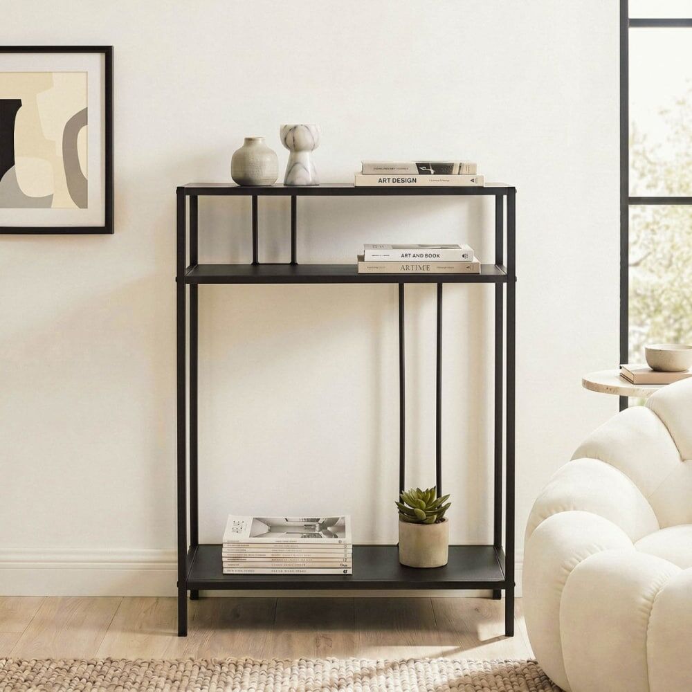 Calicosy Console haute en métal noir h90 cm Noir 60x90x30cm