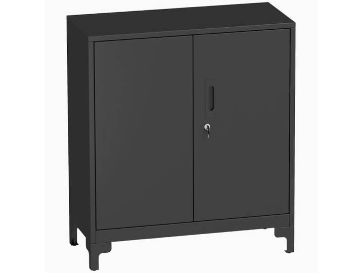 Armoire de bureau - Métal - Portes verrouillables - 80x35x91 cm - Noir