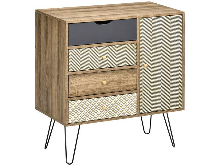 HOMCOM HOMCOM Cómoda con 4 Cajones Estilo Boho Cajonera de Madera con Patas de Metal para Salón Dortoir 79x39x86 cm Marron