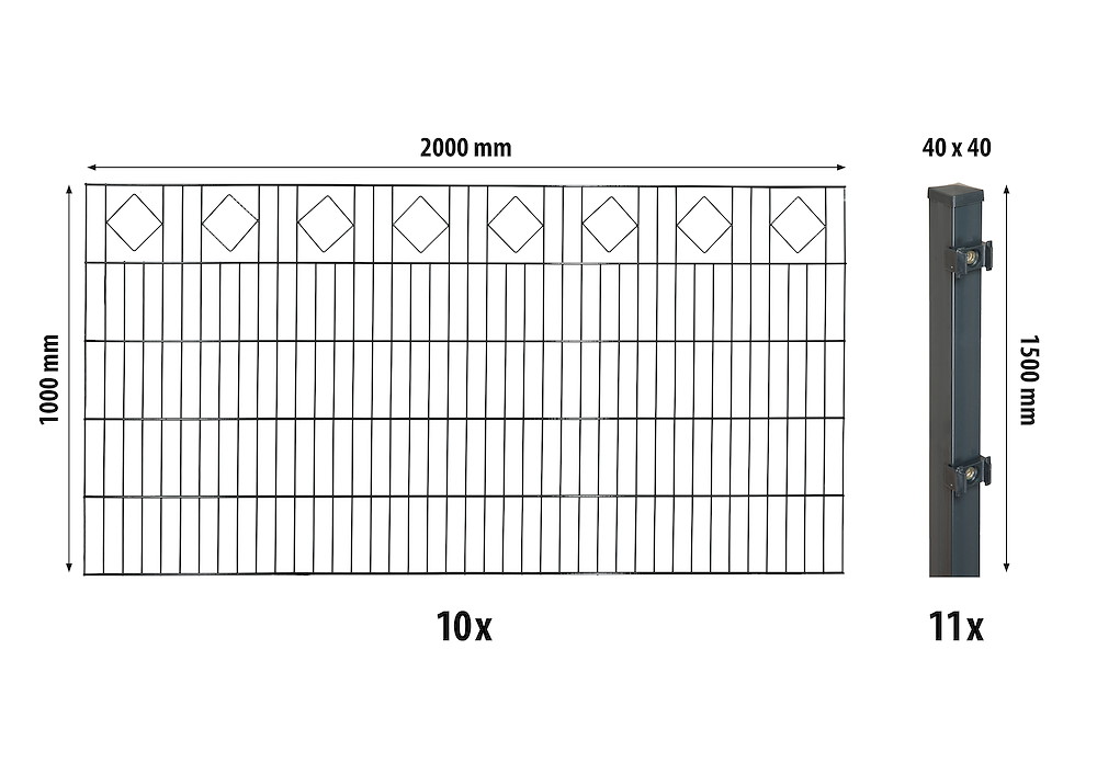 JUNGELMAR Dekor-DS-Mattenzaun-Set 1000 Karor,20m,anthr.m.Comf-Pfosten 16965328