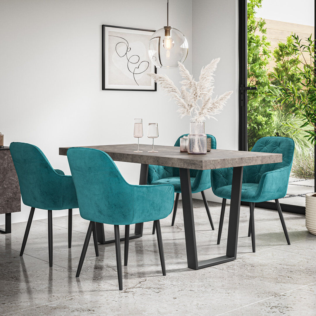 Fairmont Park Ahlina Modern Dining Table With 4 Anika velvet Chairs Set Grey/Black/Blue 4