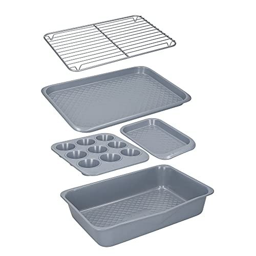 MasterClass Smart Ceramic stapelbare bakvormen set, koolstofstaal met robuuste keramische coating, grijs, 5-delig