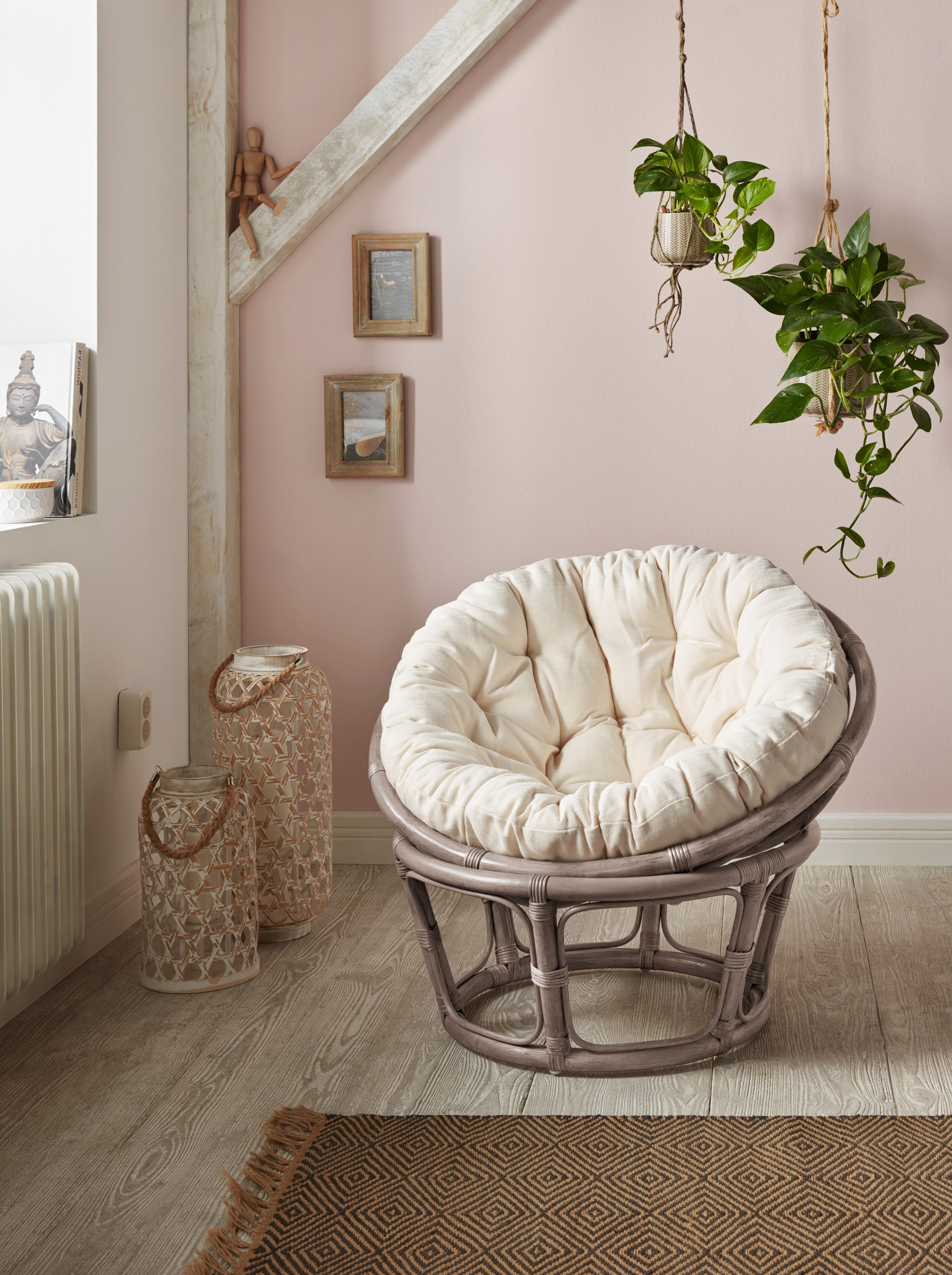 Rattanstuhl HOME AFFAIRE, grau (grau, beige), Ø100cm, Ein stilvolles Möbelstück mit einem Hang zur Gemütlichkeit Der Home affaire Papasansessel ist aus handgeflochtenem Rattan und bringt so einen natürlichen Charme in die eigenen vier Wände. Die hochwerti