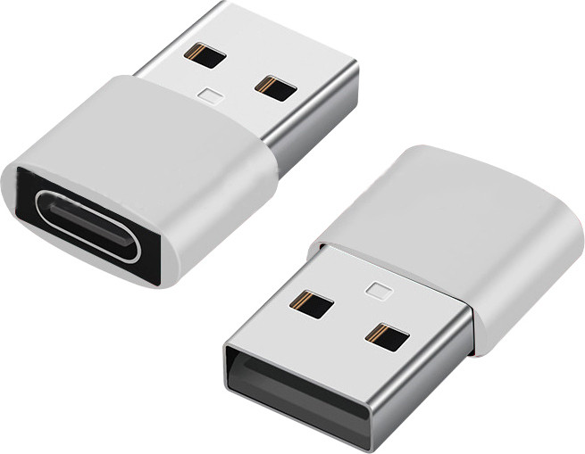 INF 2-pack USB-C naar USB-adapter voor gegevensoverdracht en opladen Zilver