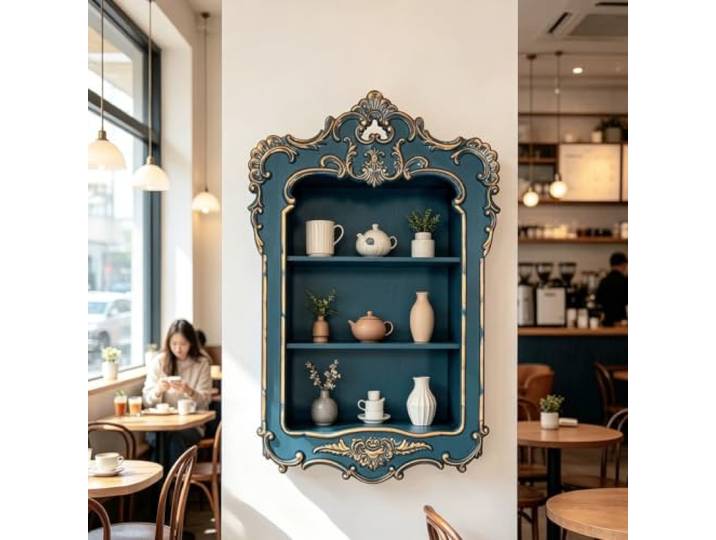 Wandregal Im Französischen Stil, Dekoratives Wandboard Aus Holz, Vintage Französisches Design, Massives Holz, Wandmontage, Vintage-Dekor, Offene Ablage(Blue)