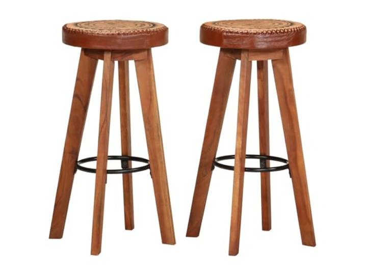 vidaXL 2X Barhocker Barstuhl Hocker Bar Bistrostuhl Bistrohocker Stuhl Tresenhocker Thekenhocker Küchenhocker Echtleder Massivholz Akazie