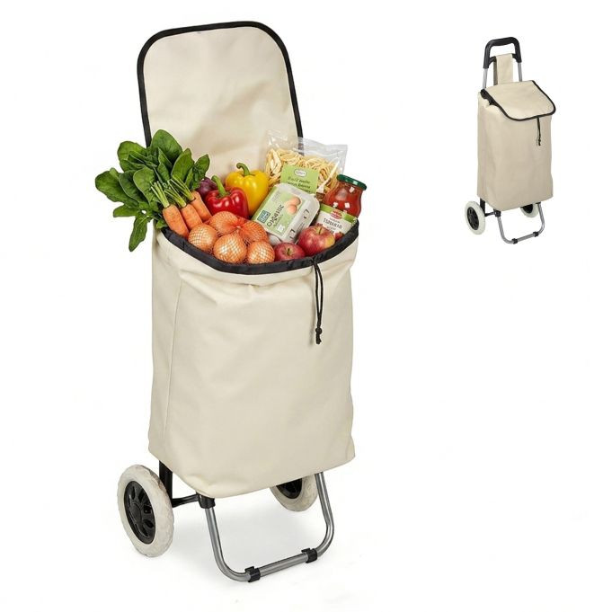 Relaxdays opvouwbare boodschappentrolley met afneembare tas, 28 L, beige