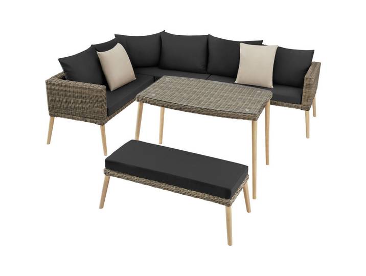 tectake Rattanlounge aus Aluminium Pula, hochwertiges Geflecht, natur, Naturfarben, Metall, Rechteckig, Gartenmöbel, Gartengarnituren, Gartenmöbel-Sets