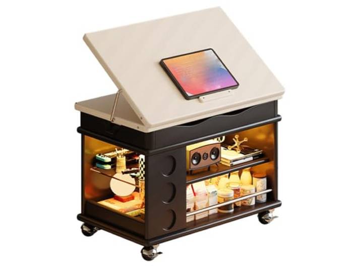 MJJRWF Höhenverstellbarer Couchtisch mit Stauraum und Rollen Drehbar um 180 Grad, Neigbar um 45 Grad, 200 Pfund Tragkraft, Mobiler Beistelltisch(Style8)