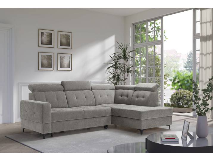 Ecksofa EXXPO - SOFA FASHION Monte, Kopfteile verstellbar, optional mit Bettfunktion & Bettkasten , grau (cappuccino), B:254cm H:100cm T:182cm, Sofas, Ecksofa, L- Form, mit Kopfteilverstellung, optional Bettfunktion und Bettkasten