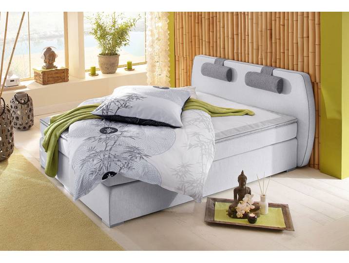 Boxspringbett Rex , grau (hellgrau, dunkelgrau), Liegefläche B/L: 180cm x 200cm, H2 + H2, Bonnell-Federkernmatratze, Kopfteil, untere Box, Obermatratze und Topper sind mit pflegeleichtem Strukturstoff (65% Polypropelen, 35% Polyester) bezogen.;Die Nackenkissen sind mit Strukturstoff (65% Polypropelen, 35% Polyester) bezogen.;Die Spiegelfläche der Unterfederung ist mit einem rutschhemmenden Vlies (Jersey) aus 100% Polyester ausgestattet.;Die obere (oder auch untere) Spiegelfläche der Obermatratze ist mit einem rutschhemmenden Vlies (Jersey) aus 100% Polyester ausgestattet.;Die Spiegelfläche des Toppers ist mit einem antibakteriellen Jersey-Bezug (SmartSilver Technologie) aus 100% Polyester ausgestattet., ATLANTIC HOME COLLECTION, Komplettbetten, Boxspringbett, mit Topper und verstellbaren Nackenkissen