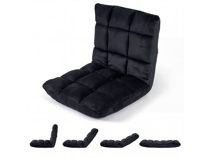 Fauteuil De Sol Pliable En Flanelle\, Canapé Paresseux Tatami Convertible Dossier Réglable 14 Positions\, Noir\, 66\,5 X 53 X 53 Cm