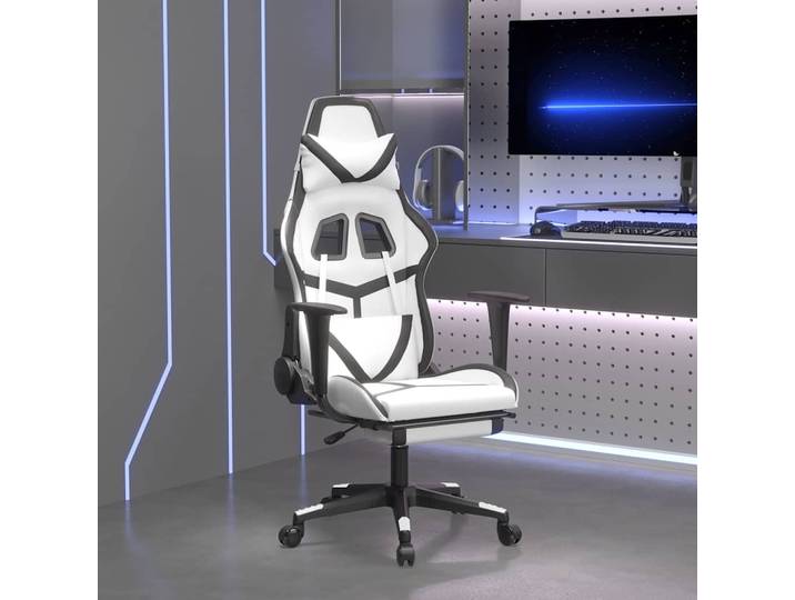 vidaXL Gaming-Stuhl mit Massage & Fußstütze Weiß & Schwarz Kunstleder