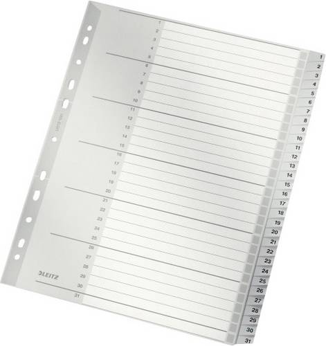 Leitz 1281 Register DIN A4, Überbreite 1-31 Polypropylen Grau 31 Registerblätter 12810000