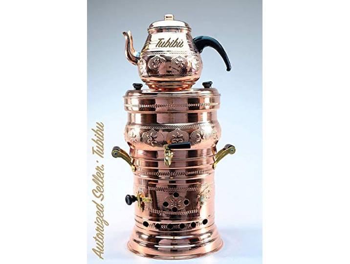 Tubibu Samowar Teekannen-Set, Anthrazit, handgefertigt, echtes Kupfer, Samowar (Kupfer, Lage)