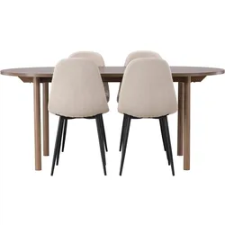 Ebuy24, Essgruppe, Andy Essgruppe Esstisch Natur 4 Stühle Bouclé beige. (MDF)
