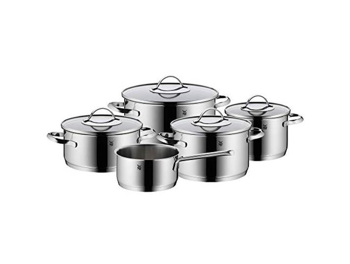 WMF Aparto Topfset Induktion 5-teilig mit Glasdeckel, Cromargan Edelstahl poliert, Induktions Töpfe Set unbeschichtet, für alle Herdarten geeignet, ohne Skalierung, spülmaschinengeeignet