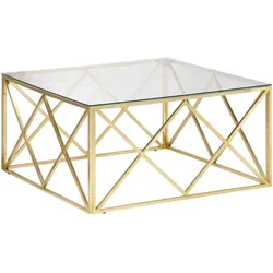vidaXL Couchtisch Golden Edelstahl und Hartglas