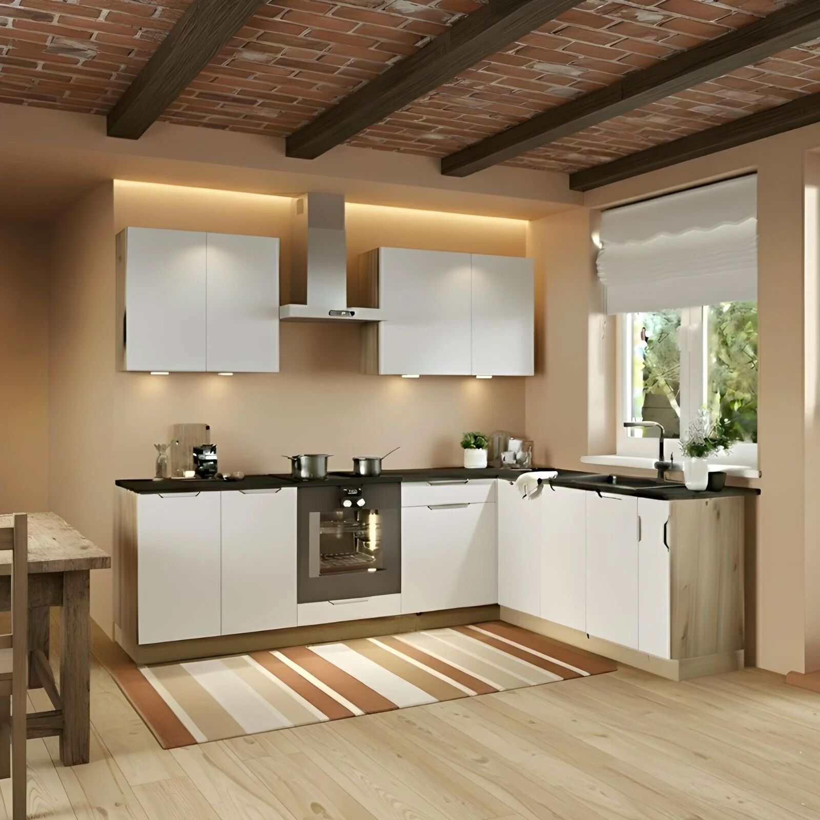 garneroarredamenti Cucina angolare 260x200cm completa componibile moderna grigio chiaro Etrax