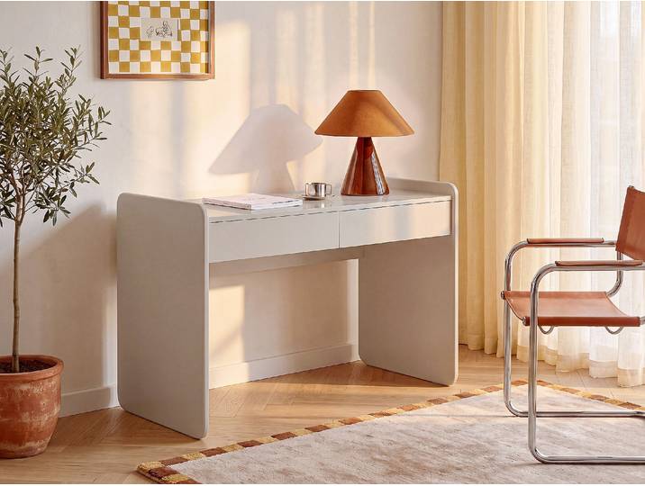 Schreibtisch mit 2 Schubladen - Beige - RYNOVEL