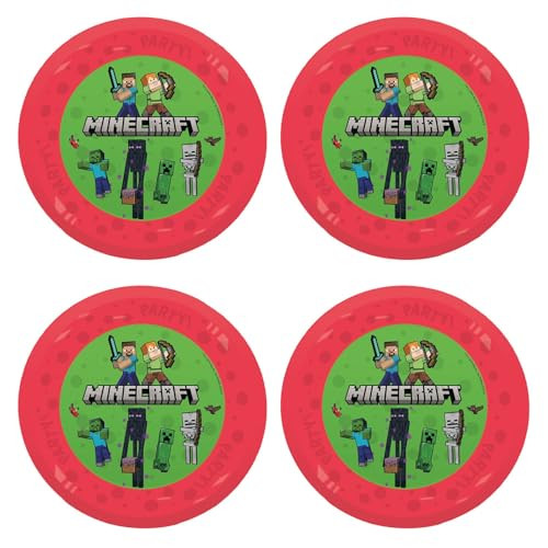 Procos Minecraft Plastic Dinerbord Set, 4 stuks, 21 cm, Herbruikbaar Feestservies