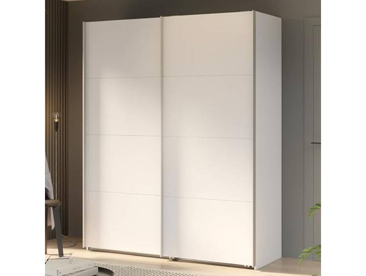 Forte SOPHISTISPACE Kleiderschrank 170, 2-türiger Schwebetürenschrank mit Einlegeböden und Kleiderstange, Weiß, 170,3 cm breit, 210,5 cm hoch, 62,9 cm tief