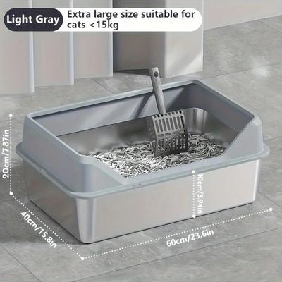 Uplift Treasures KEMORELA XL Stainless Steel Cat Litter Box With Lid light Gray 60cm