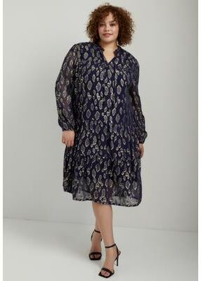 Plus Size Women's Coraline Metallic Print Georgette Dress by June & Vie in Mystic Blue (Size 26/28)