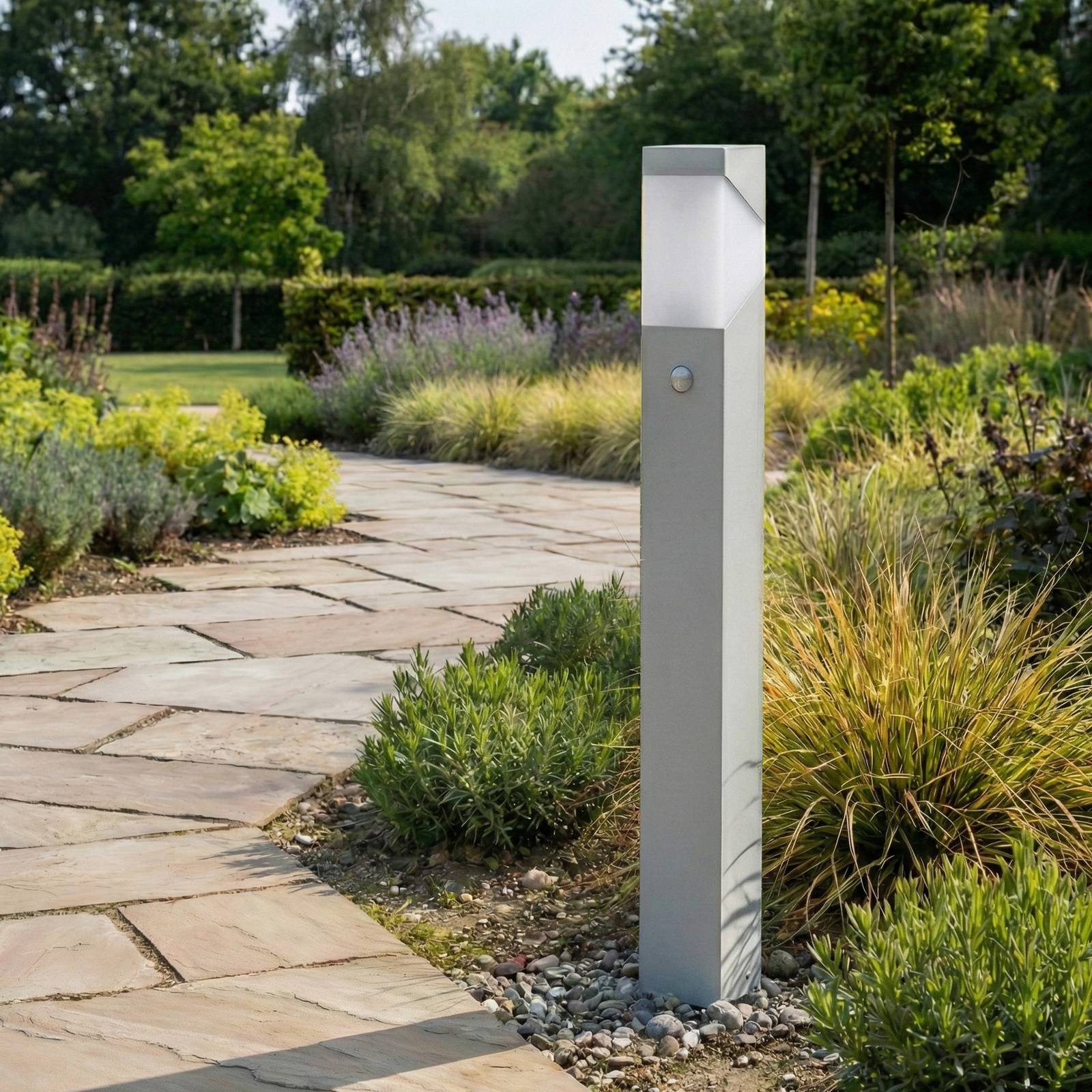 Lucande Wegeleuchte Kiran 100 cm, Sensor, hellgrau, IP44 Lucande, dimmbar, alu / grau / zink, Aluminium, Modern