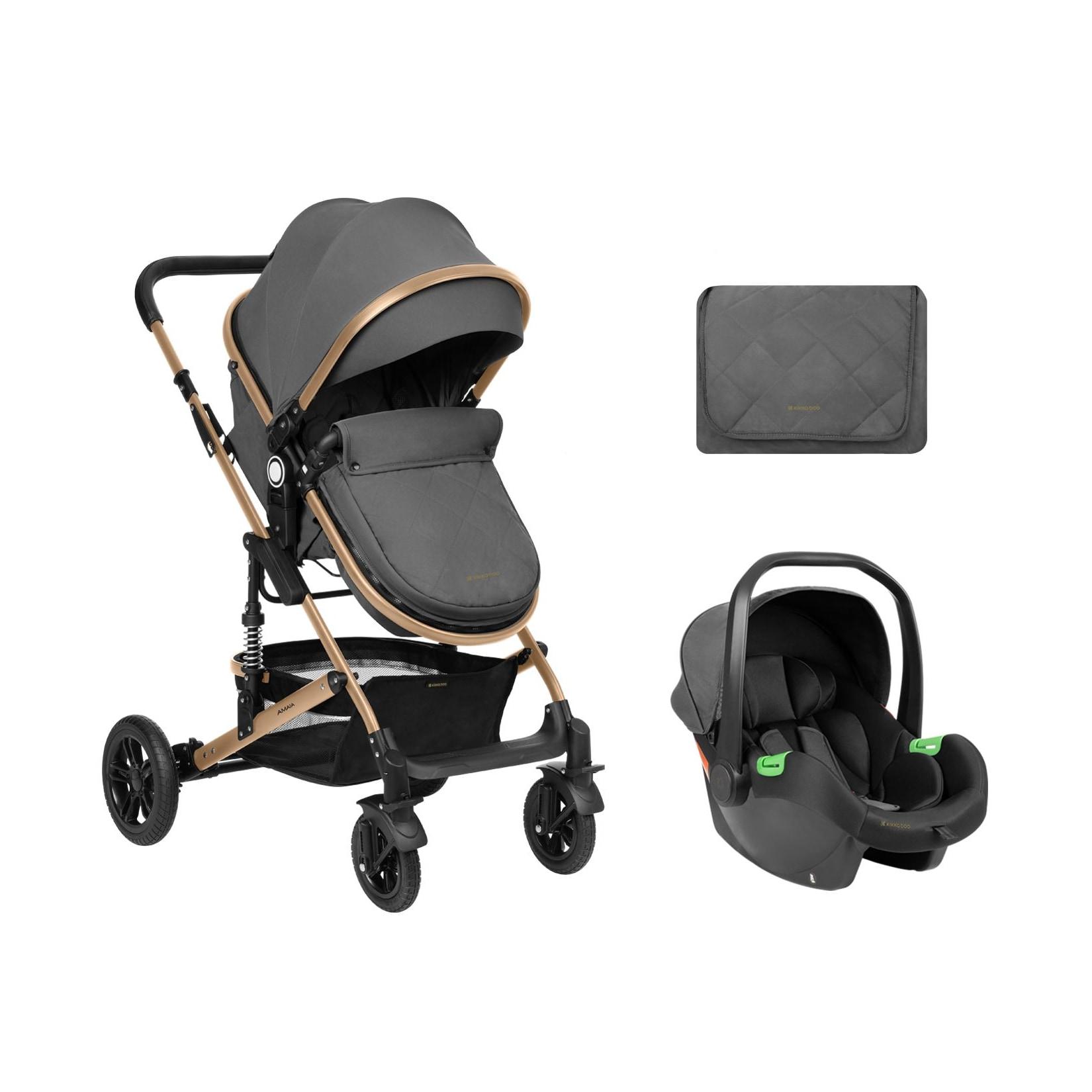 Kikkaboo Kombikinderwagen Amaia 3in1 i-Size Babyschale umbaubar Federung Tasche dunkelgrau