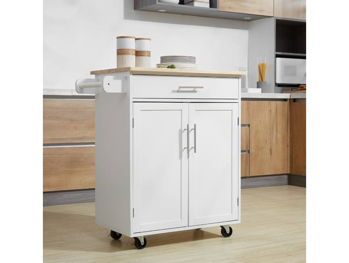 HOMCOM Chariot Cuisine Blanc avec Tiroir, Placard, Roulettes