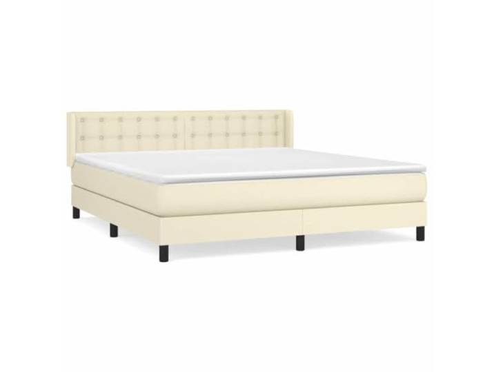 KKgypkn Boxspringbett mit Matratze Creme 180x200 cm Kunstleder, Taschenfederkernmatratze, höhenverstellbares Kopfteil, pflegeleichter Bezug