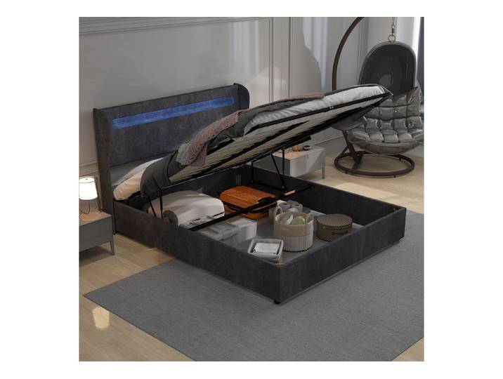 OYRREU Stauraumbett Stauraumbett LED Headboard High Profile Storage Base Gas Lift