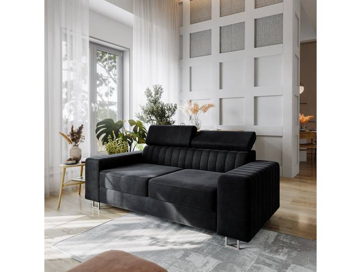 Masseno Sofa SOLAN mit Schlaffunktion, Ausziehbares Bettsofa - Schwarz, MONOLITH 95