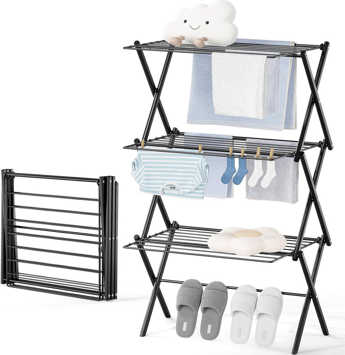 Merkloos Opvouwbaar droogrek - Zwart - Breedte: 54 cm