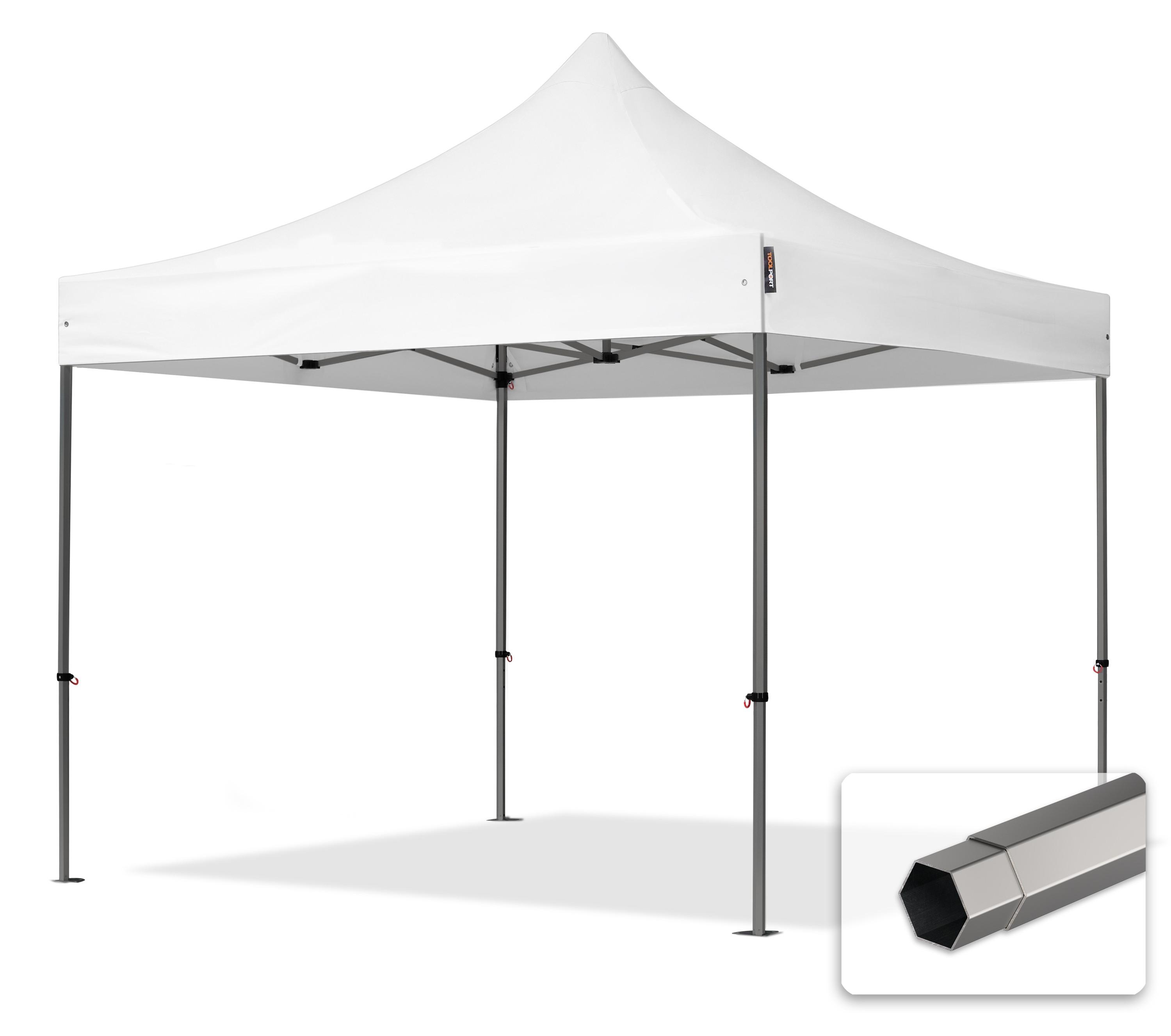 TOOLPORT 3x3m Stahl Faltpavillon, ohne Seitenteile, weiß