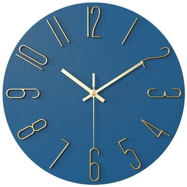 Discount Dollar Deals Wall Clock, Small Clock, Battery Powered Analog Clock, Home Office Bedroom Kitchen Classroom blue Gold 12 Inch