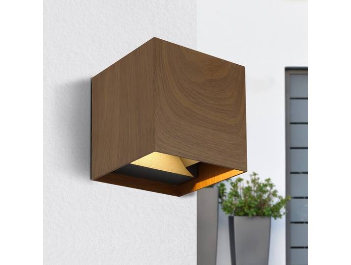 Globo LED Außenwandleuchte Veronika, Holz dunkel, Aluminium, Modern