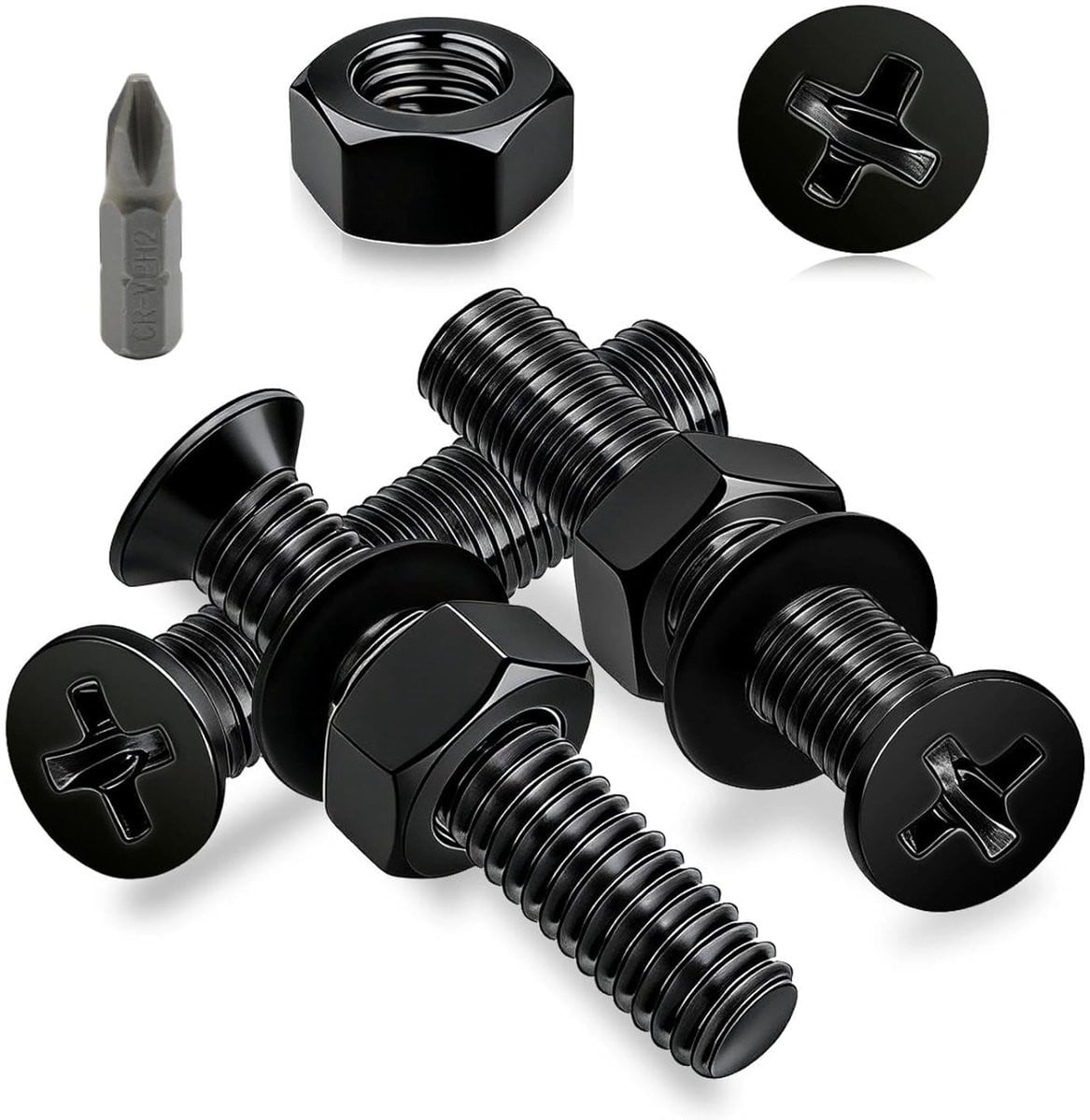 30 stuks M6 kruiskop kopschroeven zwart van koolstofstaal, M6 x 40 mm