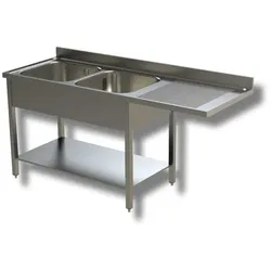 Ristoattrezzature Edelstahlspüle – professionell, für Küchen, Restaurants und Pizzerien – 2 Becken, freitragender Abfluss rechts – 160 x 60 x 85 h