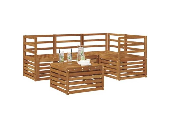 KTHLBRH Sofa-Set für den Außenbereich, 5-teilig, Akazie, Natur Modular, konfigurierbar, wetterfest, Lattenrost-Design, leicht zu reinigen