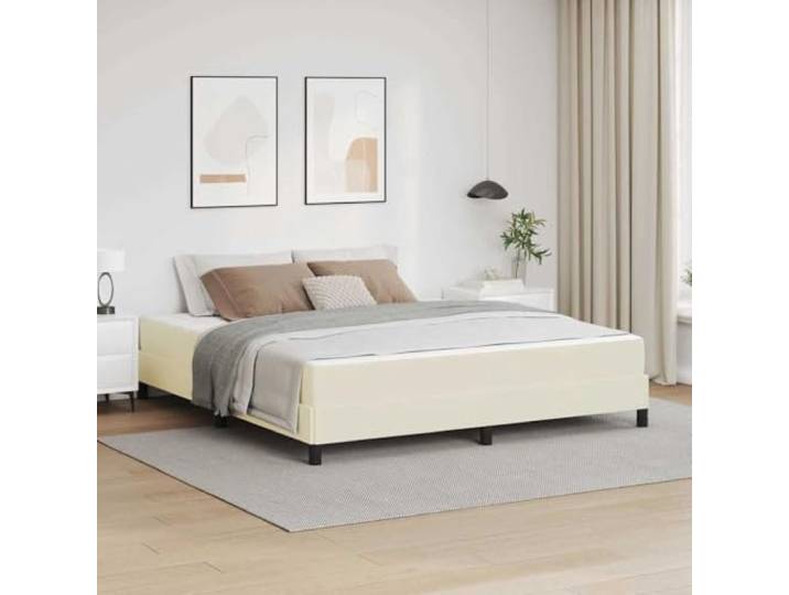 RJPLMFV Bettgestell, 180 x 200 cm, Stoff, cremefarben Holzwerkstoff, feste Latten, mittlere Härte, modernes Design