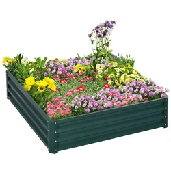 Outsunny Gartenbeet, Pflanzkasten mit Stahlgehäuse, Grün, 120 x 120 x 30 cm