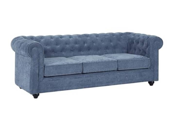 Vente-unique-Canapé 3 Places en Tissu bleu Chesterfield