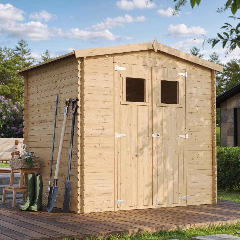 Holzhaus Gartenhaus TIMBELA M369 - Gartenschuppen Holz B236xL226xH218 cm/ 4.33 m2 - Fahrrad Schuppen - Wasserfestes Dach