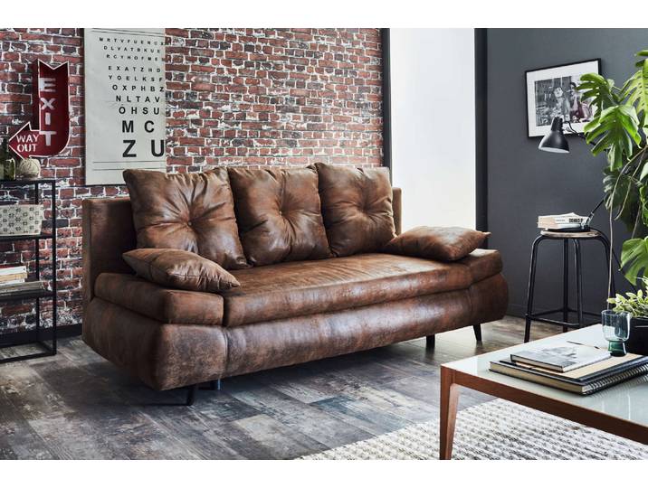 Bestmobilier - Canapé Droit 3 Places Convertible Larson - Avec Coffre De Rangement - Style Industriel - Marron