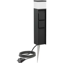 ledscom.de Pollerleuchte PODEL mit Erdspieß und 2m Kabel für außen, 39cm, schwarz, G9 Fassung, 2 Steckdosen